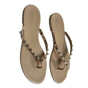 Stuart Weitzman size 10 Tan Flip Flop White Pearl Goldie Jelly Tan Shine Rubber